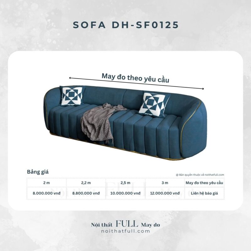 Sofa DH - SF0125 Màu Xanh Dương Sậm Phối Viền Inox Mạ Vàng – Thanh Lịch & Mạnh Mẽ Trong Từng Đường Nét