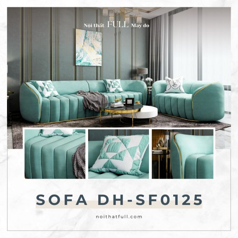 Sofa DH - SF0125 Màu Xanh Dương Sậm Phối Viền Inox Mạ Vàng – Thanh Lịch & Mạnh Mẽ Trong Từng Đường Nét