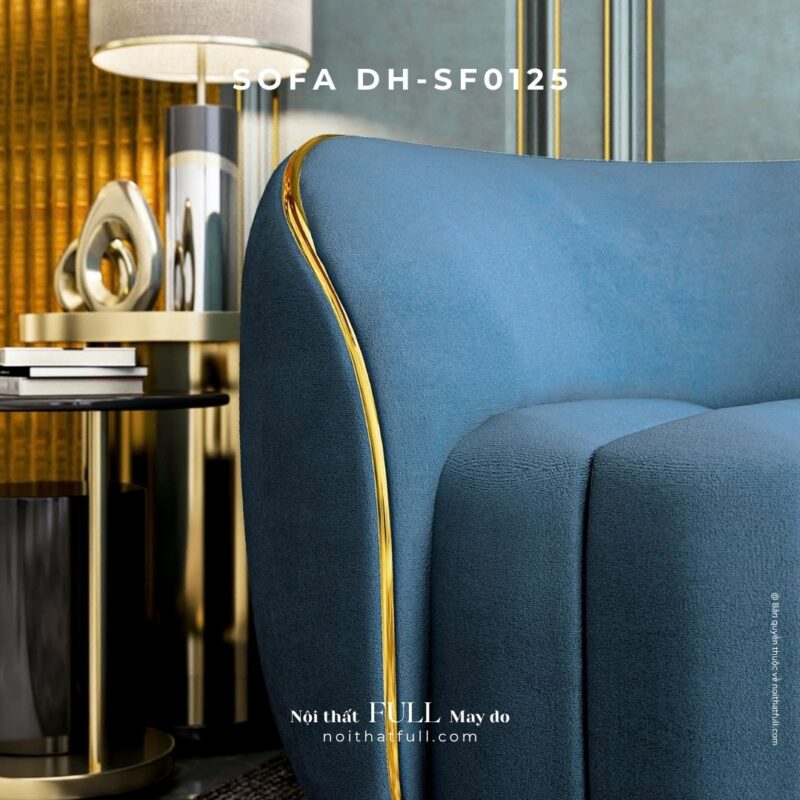 Sofa DH - SF0125 Màu Xanh Dương Sậm Phối Viền Inox Mạ Vàng – Thanh Lịch & Mạnh Mẽ Trong Từng Đường Nét