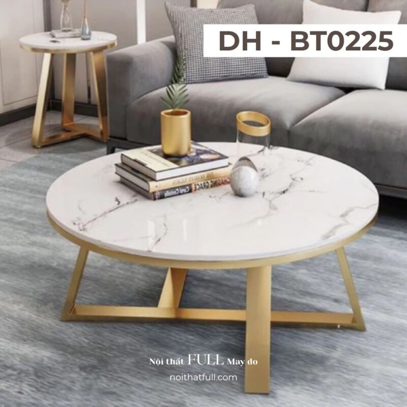 Bàn Trà Tròn Hiện Đại DH - BT0225 | Mặt Đá Ceramic – Chân Sắt Sơn Tĩnh Điện