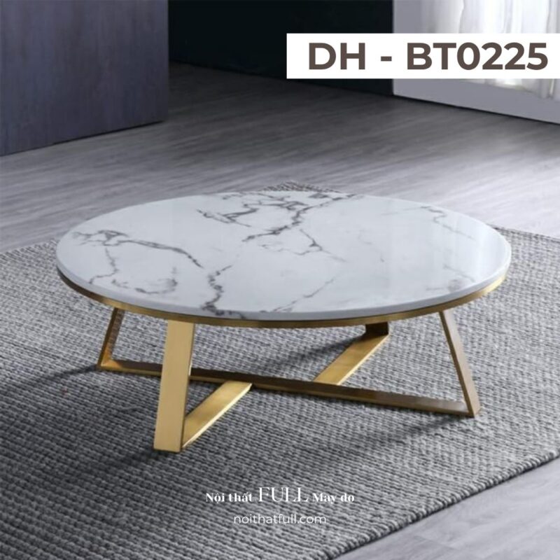 Bàn Trà Tròn Hiện Đại DH - BT0225 | Mặt Đá Ceramic – Chân Sắt Sơn Tĩnh Điện