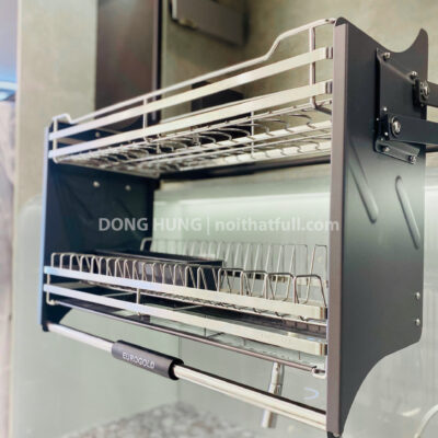 Giá bát đĩa nâng hạ inox 304 nan tròn khung màu ghi EUI304190 – Eurogold