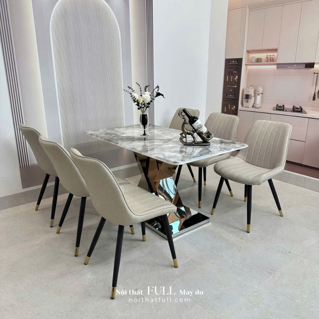 Bàn ăn inox 304 mặt đá vi tinh thể Bàn ăn inox 304 mặt đá vi tinh thể