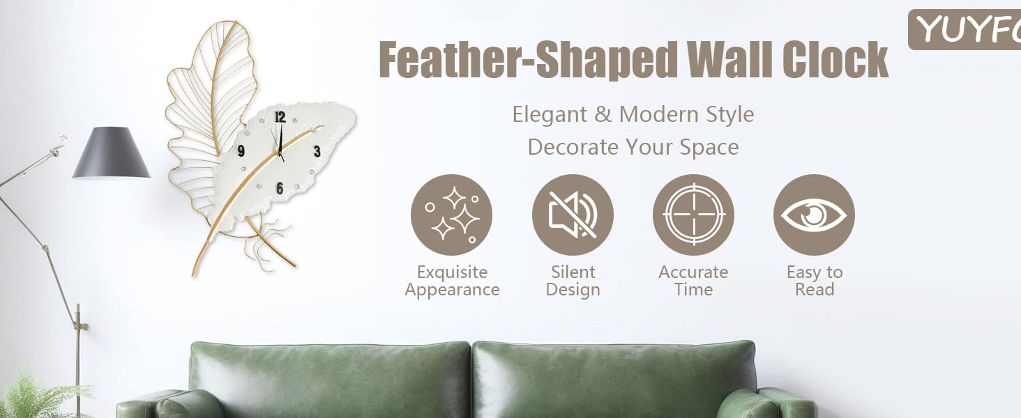 Đồng hồ Treo Tường Hình Lông Vũ YUYFCC Đồng hồ Treo Tường Hình Lông Vũ YUYFCC