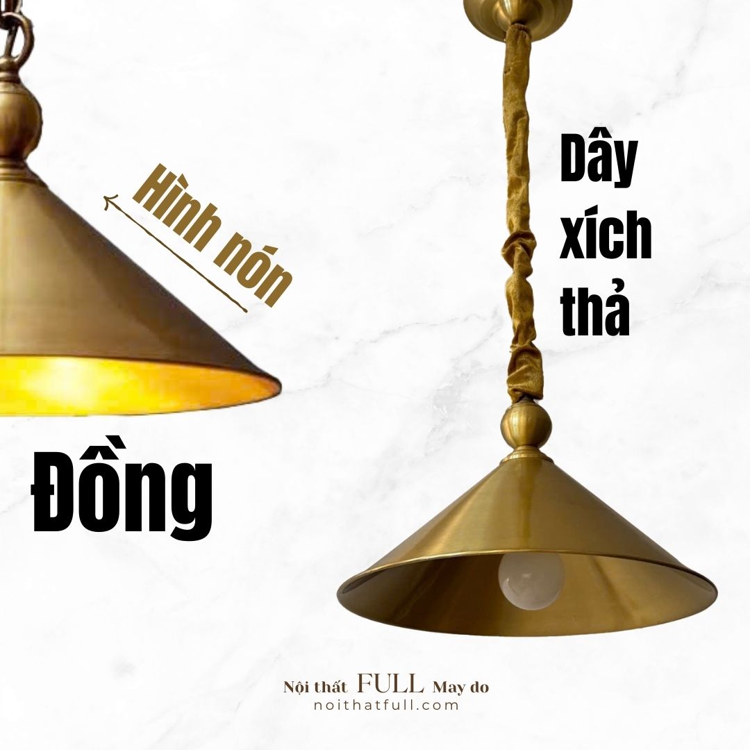 Đèn Thả Hình Nón Bằng Đồng Cao Cấp D330 Đèn Thả Hình Nón Bằng Đồng Cao Cấp D330