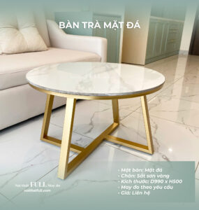 Bàn Trà Mặt Đá Chân Sắt Sơn Vàng Cao Cấp