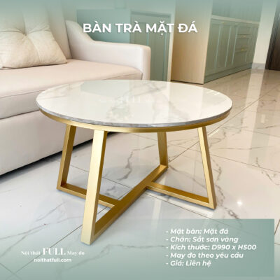 Bàn Trà Mặt Đá Chân Sắt Sơn Vàng Cao Cấp