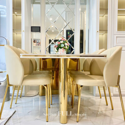 GHẾ ĂN DA CAO CẤP SCM 902 CHÂN INOX MẠ PVD VÀNG SANG TRỌNG