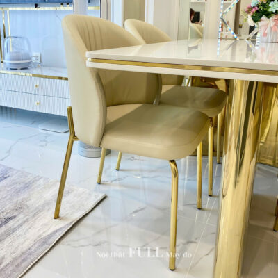 GHẾ ĂN DA CAO CẤP SCM 902 CHÂN INOX MẠ PVD VÀNG SANG TRỌNG